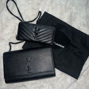 YVES SAINT LAURENT EMBOSSED LEATHER SHOULDER BAG+WALLET